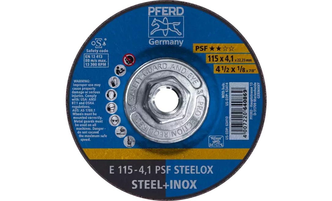 4-1/2" x 1/8 Grinding Wheel, 5/8-11 Thd. PSF STEELOX - Type 27